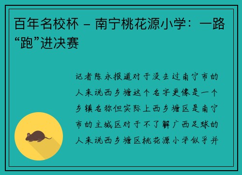 百年名校杯 - 南宁桃花源小学：一路“跑”进决赛